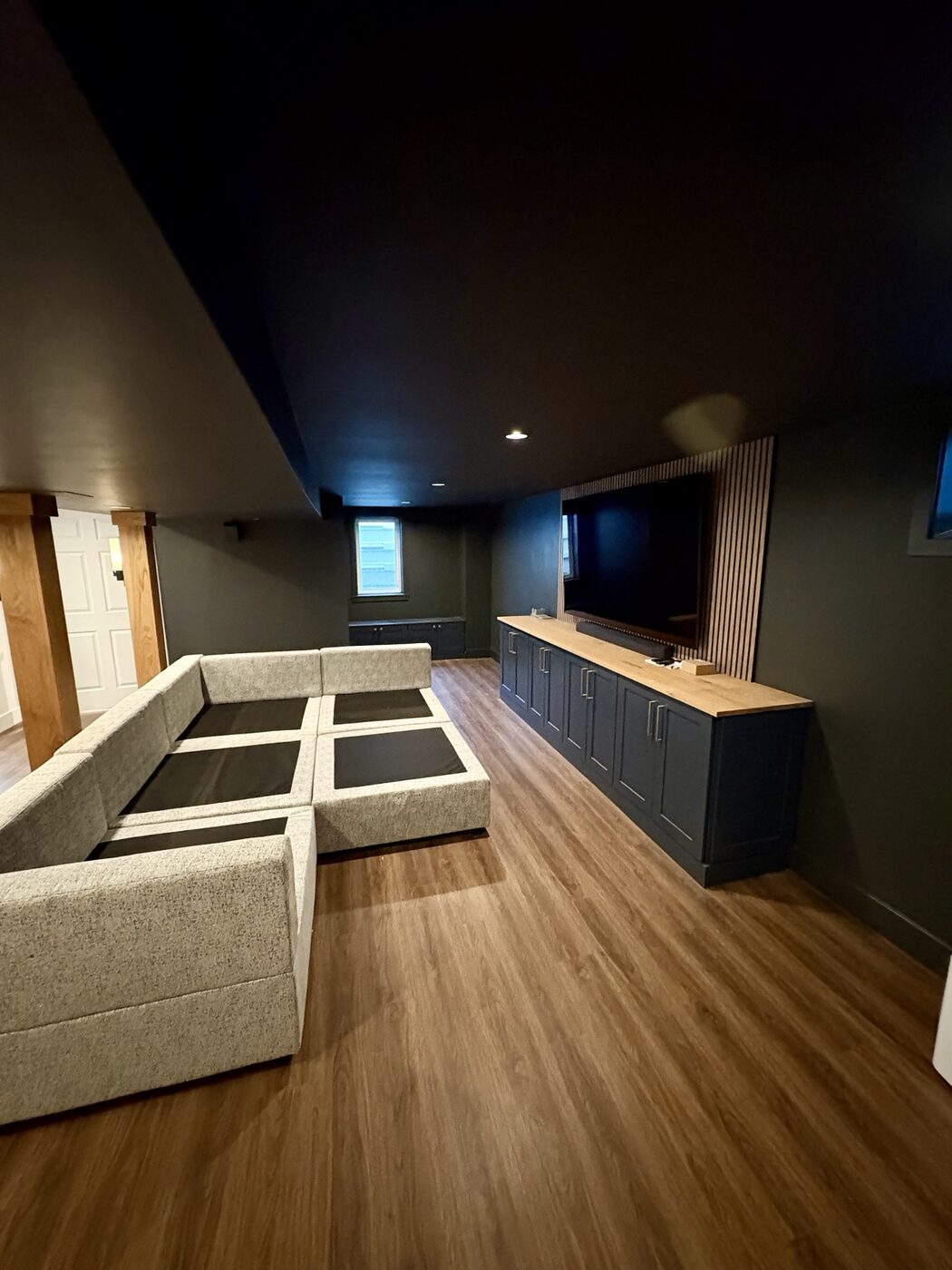 Basement home theater and media cabinetry